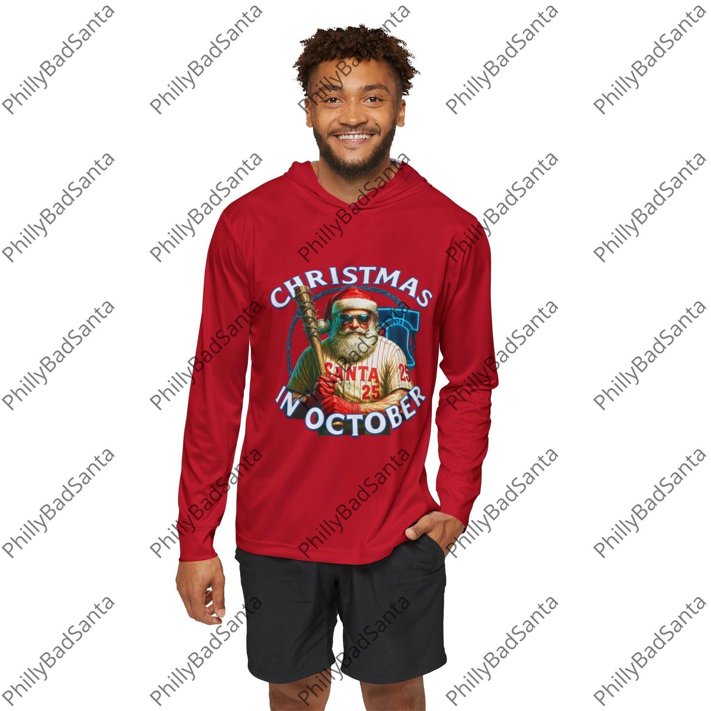 Philadelphia Phillies Bad Santa, Christmas in October Men's Sports Warmup Hoodie