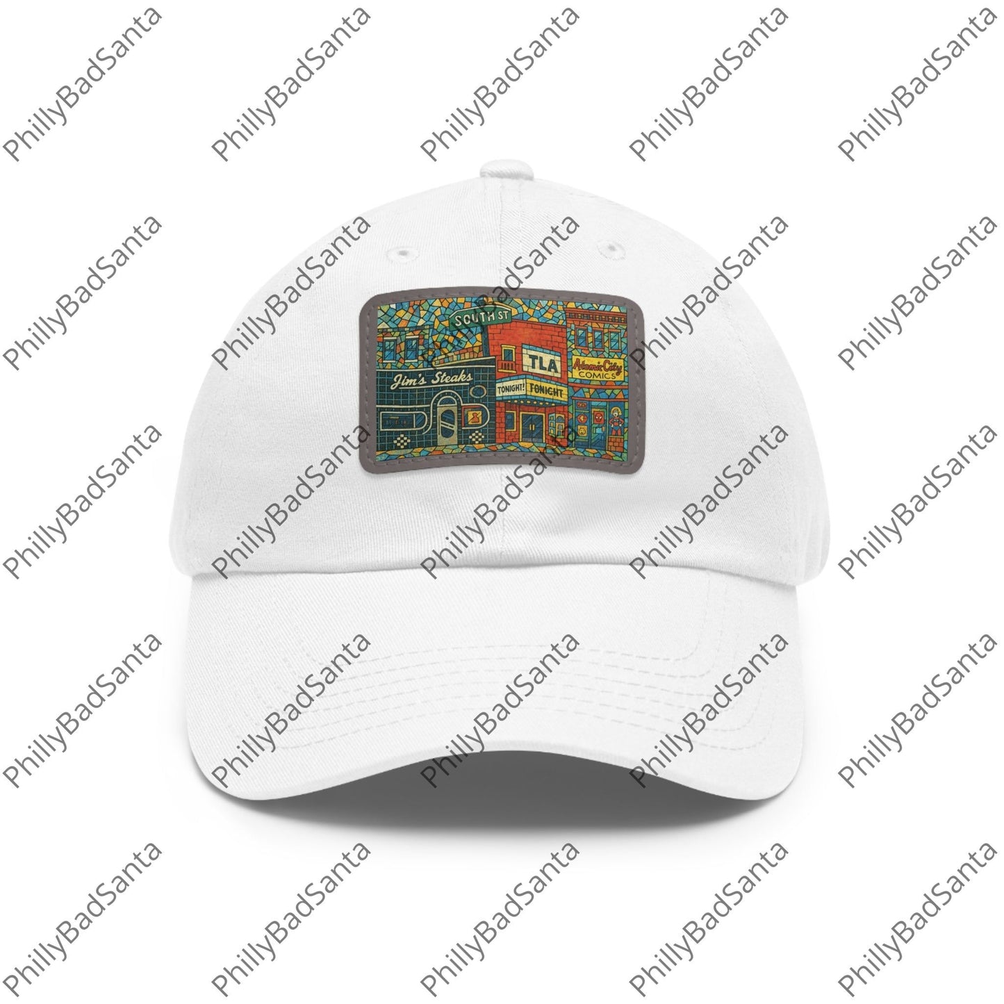 South Street, Philadelphia. Hat with Leather Patch, Jim's Steaks, TLA, Atomic Comics, Magic Gardens, Philly Style