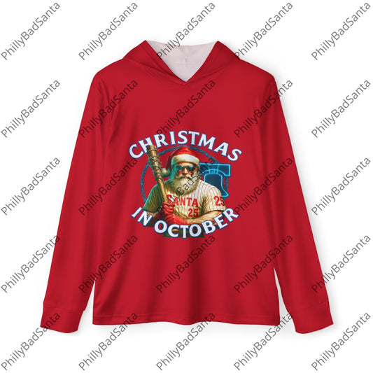 Philadelphia Phillies Bad Santa, Christmas in October Men's Sports Warmup Hoodie